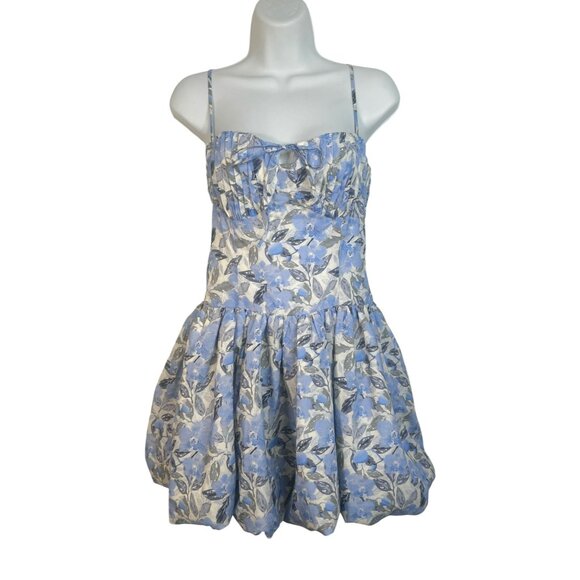 ASTR the Label Larissa Floral Bubble Mini Dress Corset Blue White Medium - Picture 8 of 16